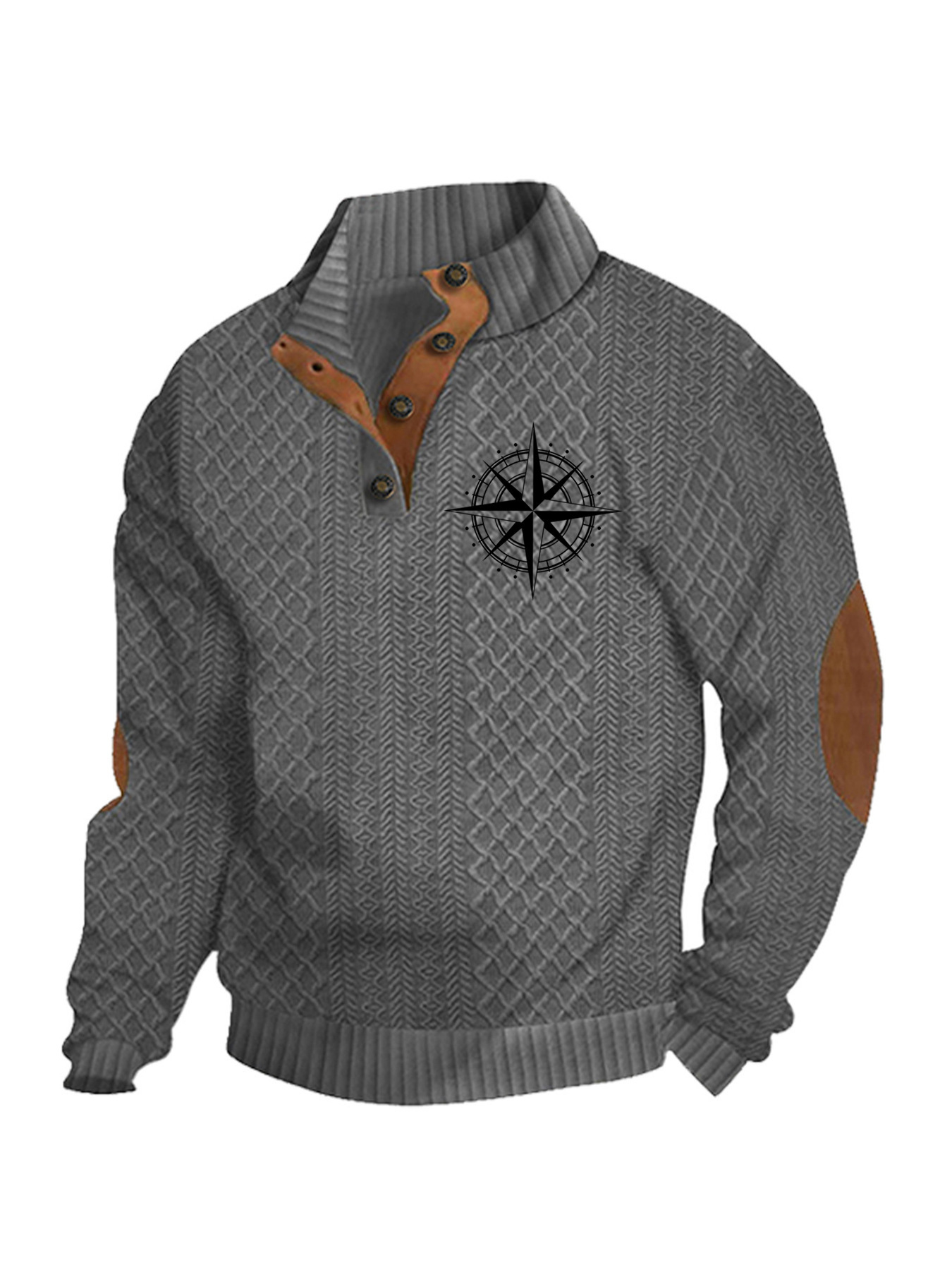 Transfronterizos Amazon otoño invierno caliente tamaño europeo para hombres al aire libre imitación de cuello de manga larga impresa hoodie de tres botones