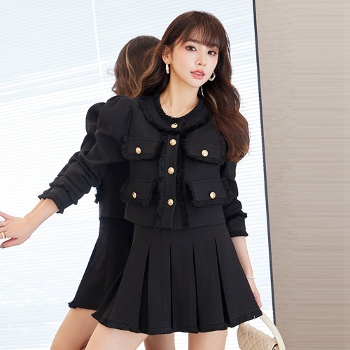 Early autumn women's French style rich girl's high-end tea-style outfit Korean drama heroine Xiaoxiang style suit skirt