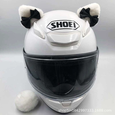 Helmet Decoration with Cat Ears, Motosiklet dəbilqələri - white-pointed-ears-with-black-bow-and-tail