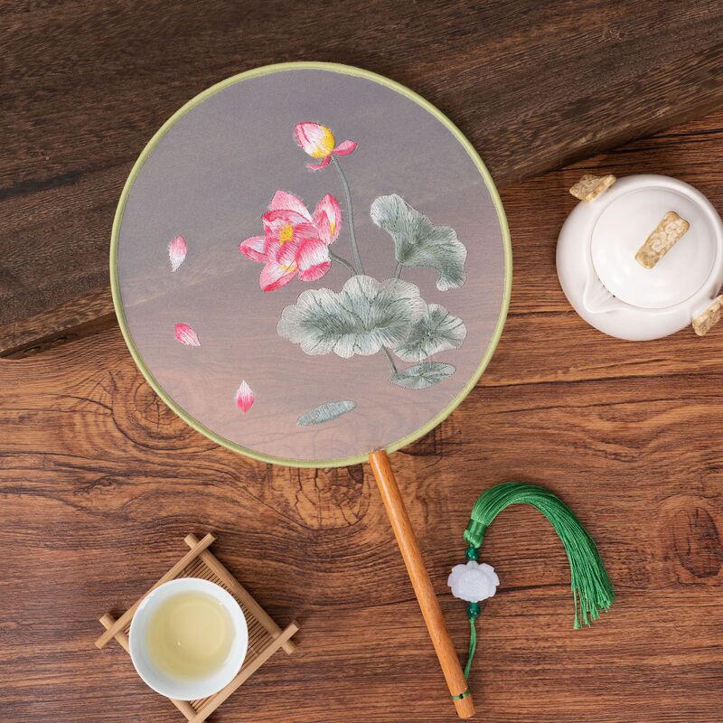 苏绣双面绣刺绣团扇绕丝包边古风汉服舞蹈旗袍专用扇古典工艺扇子|undefined