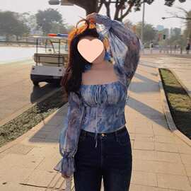 大胖女装胖春季法式设计甜美修身遮肚子显瘦显白心机莲藕袖上衣