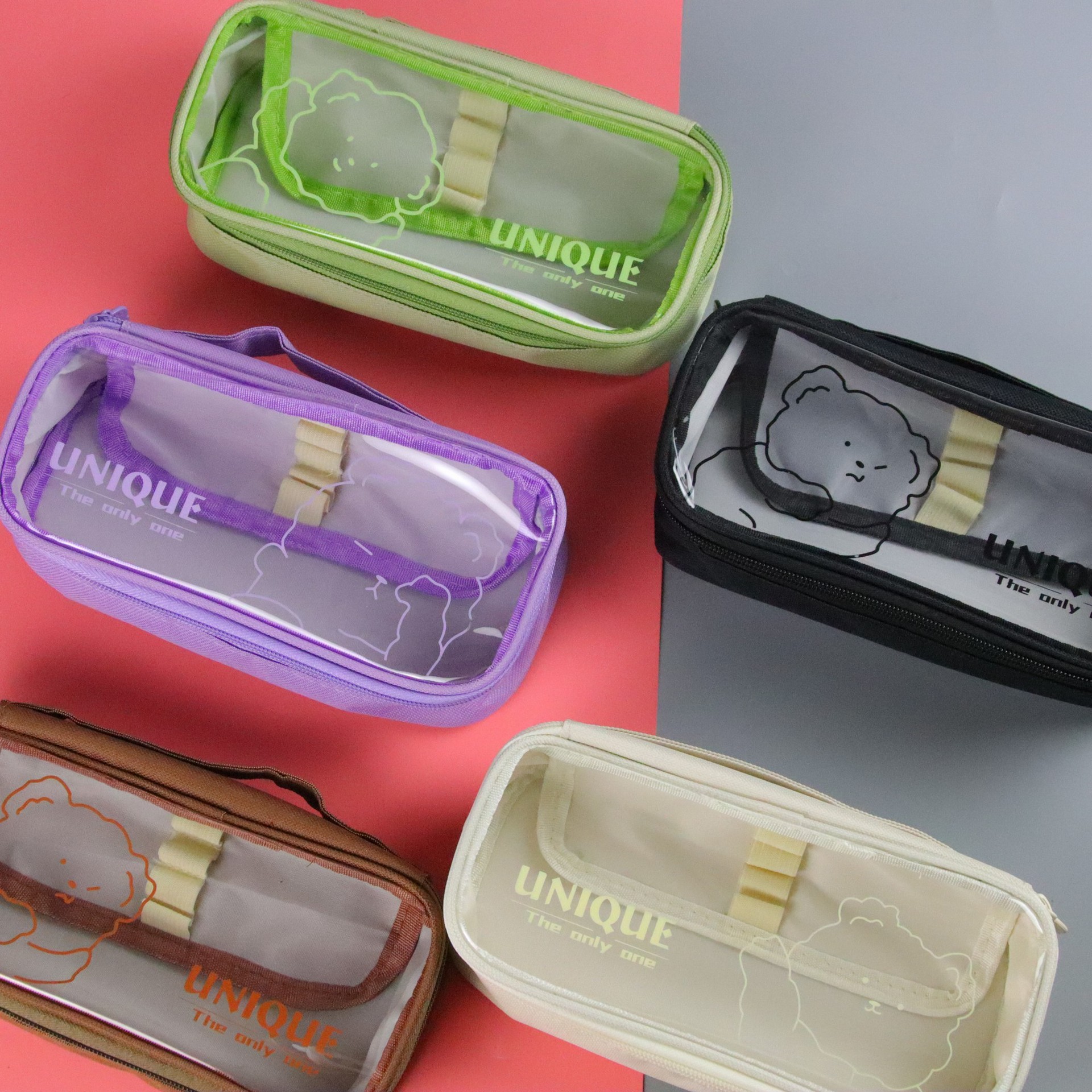 Oxford tela de gran capacidad caja de lápiz al por mayor multifuncional estudiante caja de lápiz transparente caja de lápiz de doble capa caja de papelería bolsa de papelería