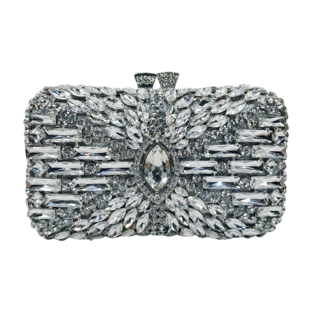 Túi clutch nữ đính đá rhinestone hộp cứng kim loại cầm tay dạ hội — Màu hồng, Hoa violet, Đế vàng kim cương, Màu sâm panh
