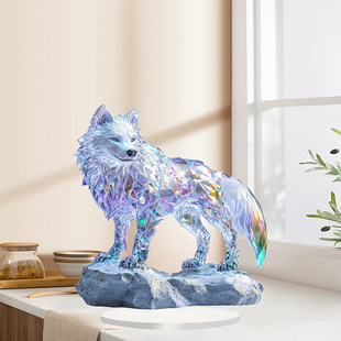 Cross-border Color White Wolf Lookout Acrylic Home Study Living Room Bedroom Desktop Decoration Assembly Props Decorations