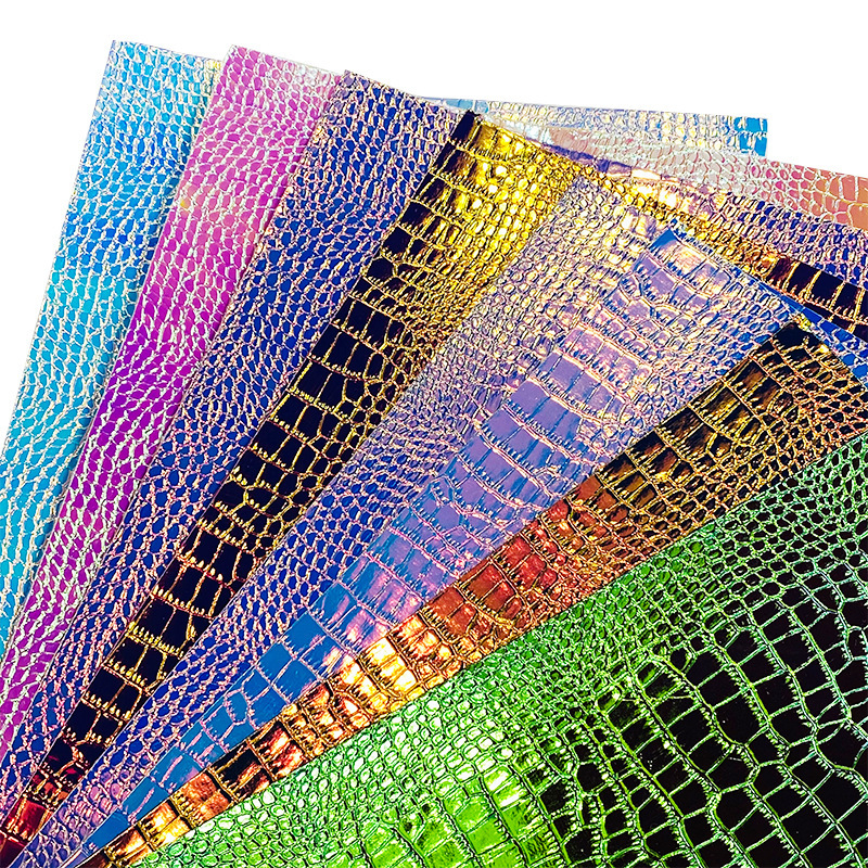Manufacturer Wholesale Laser Crocodile Pattern Pu Artificial Leather Iridescent Embossed Leather Decorative Fabric for Handbags, Makeup Cases, and Boxes