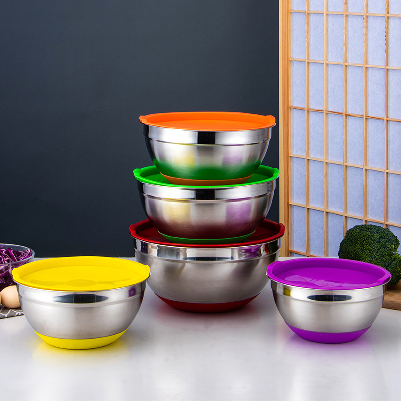 Acero inoxidable 201 ensaladera de silicona traje cubierta a prueba de salpicaduras cuenca de sopa fondo de silicona vajilla tazón condimento Cuenca para hornear suministros