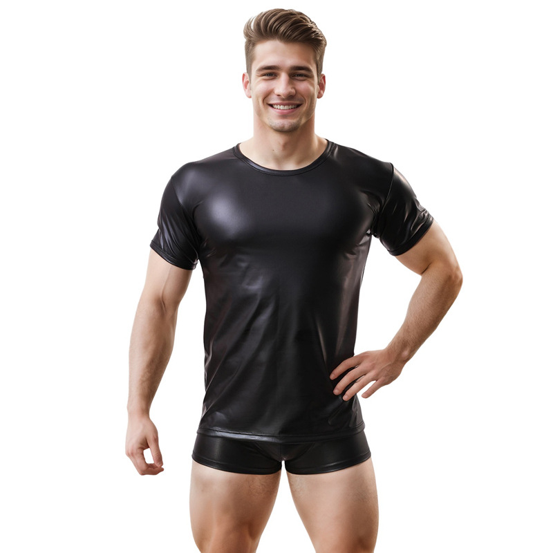 Hombre sexy ropa interior chaleco cuello redondo bar camiseta espectáculo de escenario camisa de manga corta al por mayor MP075