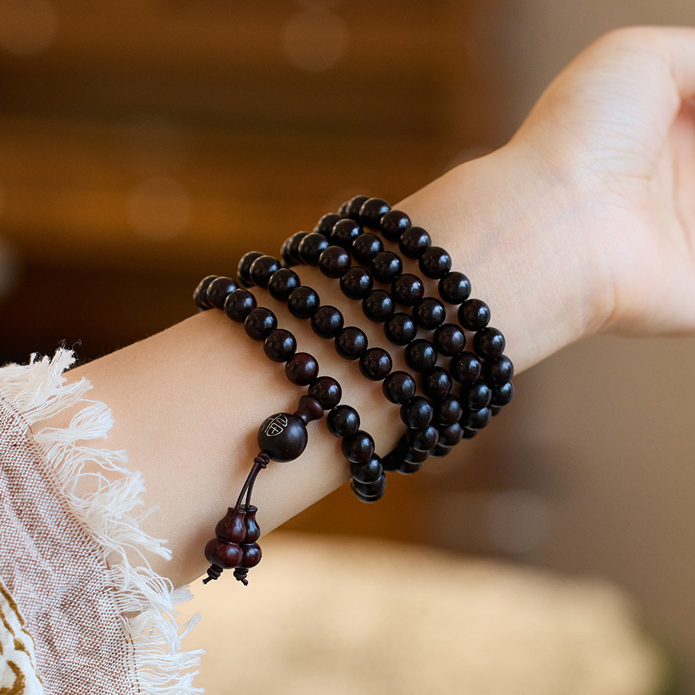 Natural Indian Red Sandalwood Bracelet Full Of Gold Stars,High-density Old Material,108 Rosary Beads,Men's And Women's Wooden Bracelets