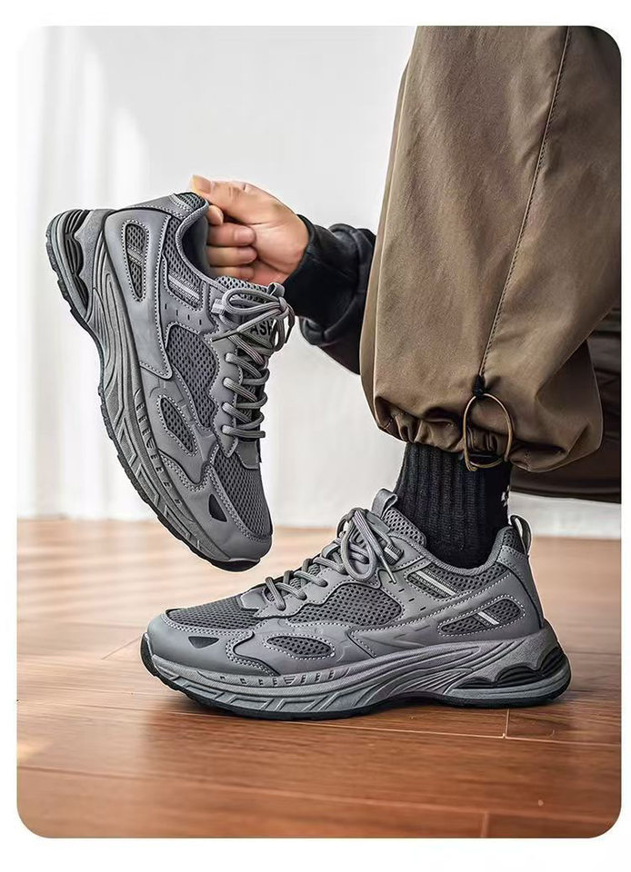 Giày thể thao nam sneaker thân lưới thoáng khí, đế cao su gót thấp, dây buộc, phong cách casual — F901 màu đen, F901 xám nhạt, F901 xám đậm chi tiết 16