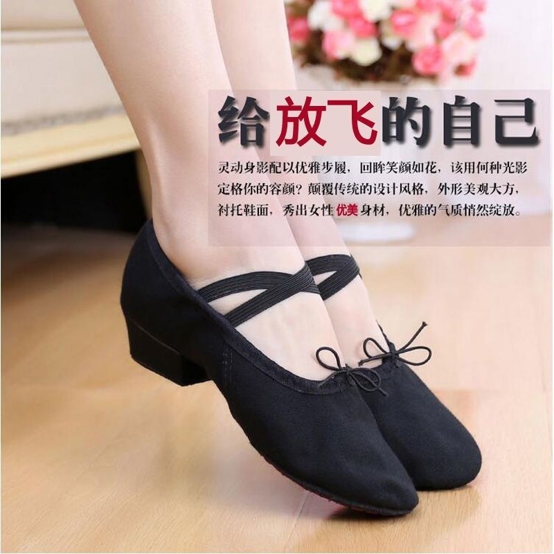 Black Teacher Dance Shoes for Women with Soft Soles and Heels, Canvas Belly Dance Mid-Heels, White Kidsren's Folk Dance Shoes, Dance Shoes