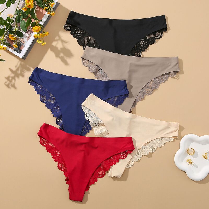 Lace briefs women's sexy ice silk underwear women's cotton crotch sexy mid-waist women's Brazilian pants cross-border hot