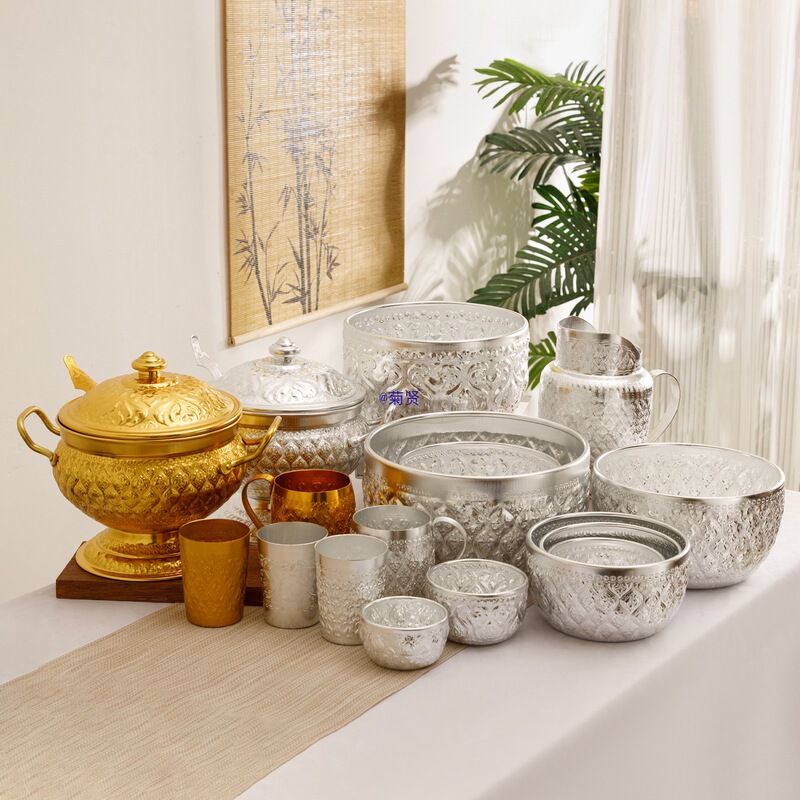 Thai Imported Tin Bowl Dai Silver Bowl Stainless Steel Bowl Thai Restaurant Hotel Club Tableware Porridge Dessert Bowl