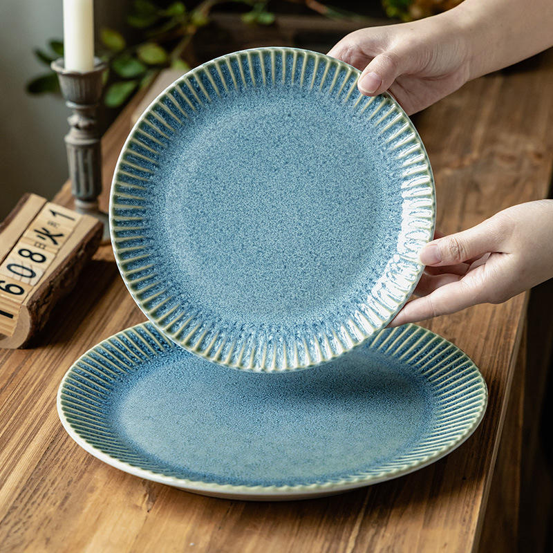 Vajilla de plato grande de cerámica en relieve de alta calidad, exquisito postre doméstico, plato de aperitivos, plato de pasta de bistec de restaurante de cambio de horno