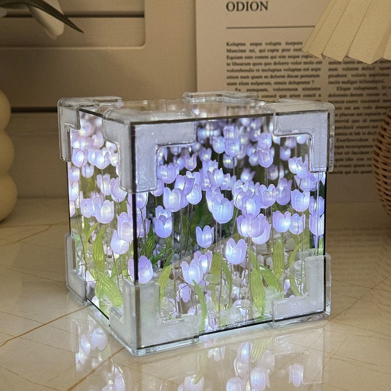 魔方郁金香花海小夜灯手工diy材料镜子花束礼品送女生日礼物情侣|undefined