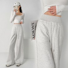 美式白灰色阔腿裤女春秋2025新款卫裤高腰垂感宽松直筒休闲运动裤