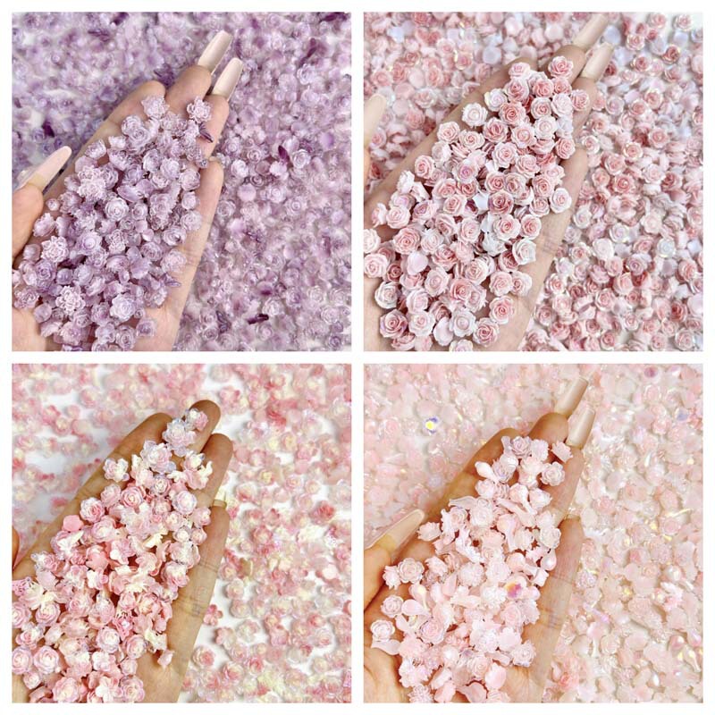 Luminous TikTok popular rose flower bud nail jewelry simulation small flower bud retro blooming nail material package