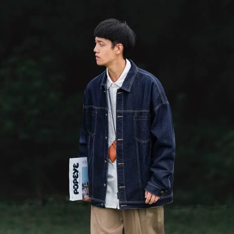 Японская cityboy джинсовая куртка для мужчин осень новая свободная повседневная темная куртка для мужчин