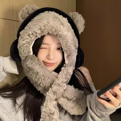 新型のイヤホンの熊の帽子の子供の秋冬のマフラーの一体は保温して防寒します。