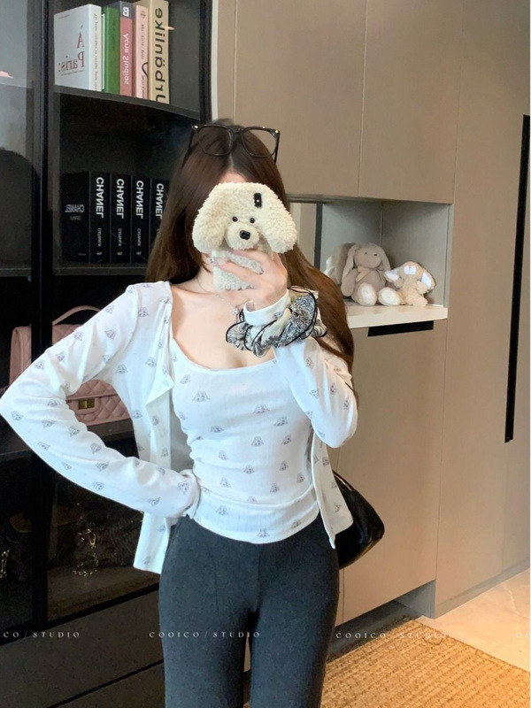 辣妹纯欲风少女感减龄甜美套装女秋季长袖开衫吊带背心上衣两件套|undefined