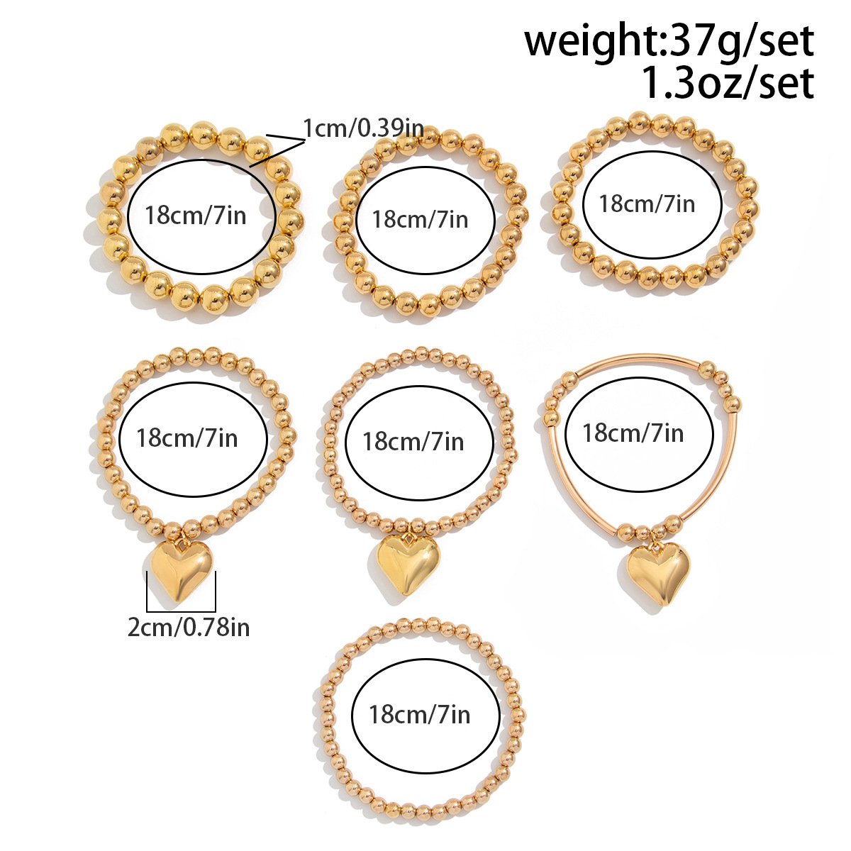 25g Weight Alloy, Copper Pendant Material Bracelets Classification CCB Chain Material Beaded Chain Chain Type 1 Set Quantity Street Occasion CCB, Alloy, Copper Material Heart Shape Pattern Women's Gender Exaggerated, Streetwear Style Exaggerated Streetwear Heart Shape CCB Alloy Copper Beaded Chain Beaded Bracelets Wholesale 无