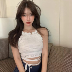 2024夏季新款性感小心機抽繩綁腰吊帶背心女式露臍純欲短款打底衫