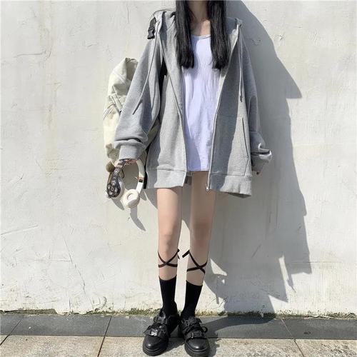 Women's Hoodie Jacket for Petite Figures Spring and Autumn Thin Hip-hop Style, Couple Trendy Padded Zip-up Hoodie with Pockets