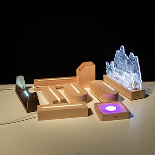实木发光底座 笔筒小夜灯发光底座 led亚克力小夜灯 实木3D小夜灯