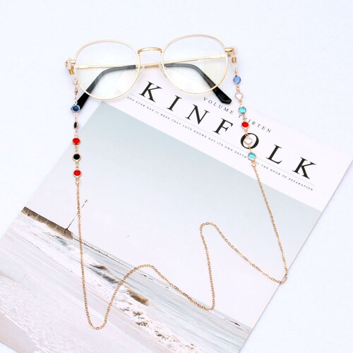 Celebrity-style eyeglasses chain accessories, colorful rhinestone mixed-color chain, elegant and fashionable eyeglasses chain