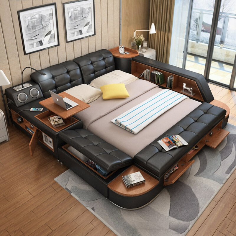 Factory Direct Supply Modern Minimalist Master Bedroom 1.8-meter Double Bed with Storage Multifunctional Tatami Leather Bed