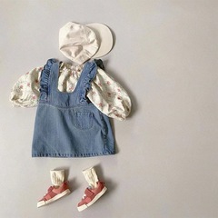 Korean children's spring and autumn dress, girls' corduroy denim fashionable adjustable sleeveless dress, baby girl's overalls