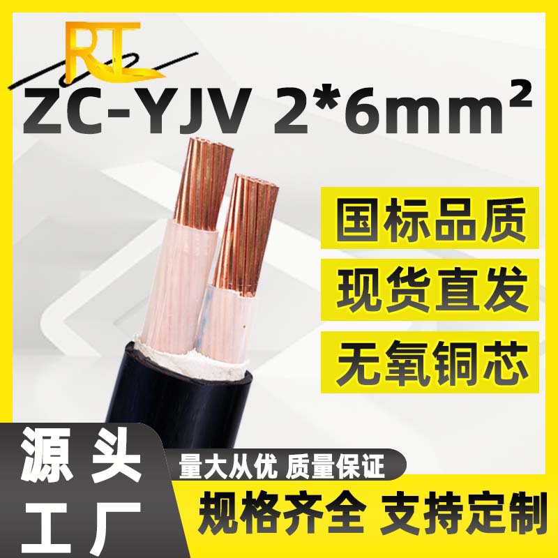 国标zc-yjv电力电缆2芯6平方低压铜缆 2*6二芯防冻户外低压铜缆