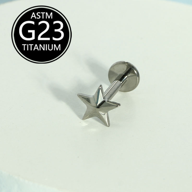 G23 Titanium Star Lip Ring Labret Stud 6-10mm Internal Thread Lip Nail Ear Bone Piercing Jewelry detail image 6