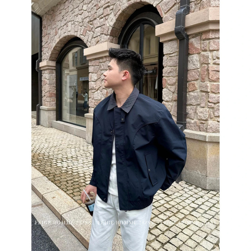 男士春秋季新款轻奢时尚夹克潮流休闲外套百搭工装上衣老钱风个性|undefined