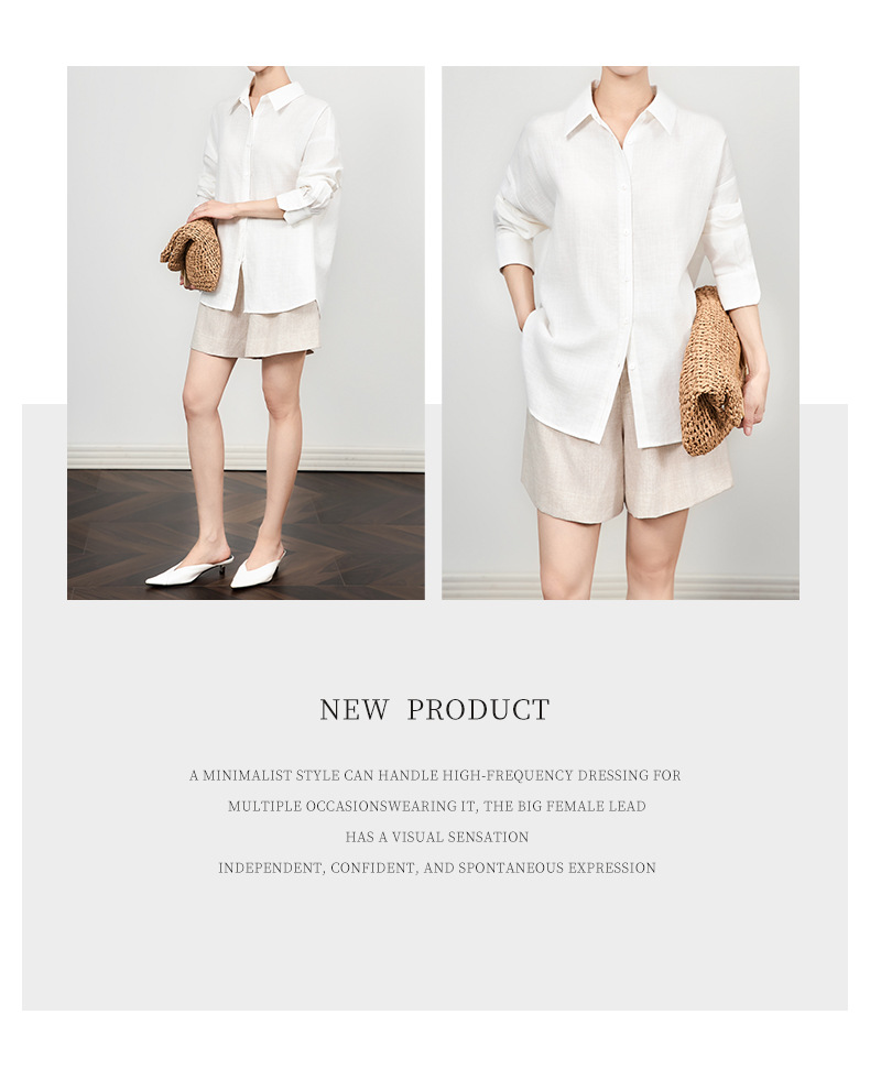 Áo sơ mi nữ linen tay dài cổ bẻ phong cách tiền cũ — Màu trắng chi tiết 2