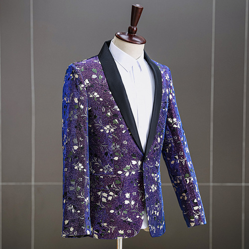 Blazer male MC embroidered jazz dance stage costumes singer light golden Men's jazz dance coats band singers  gig perform groom's jackets for man