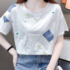 半袖 Tシャツ レディース 夏 ホワイト 2025 新しい韓国スタイル ルーズ ラウンドネック イン トレンド ハーフスリーブ インナー トップ