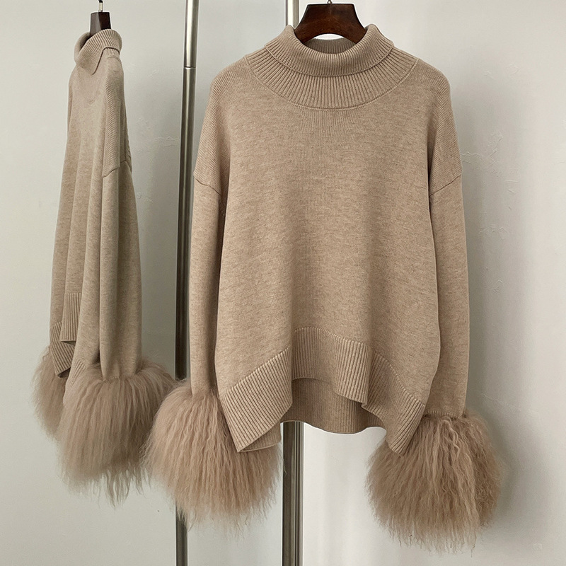 25 Aliexpress Amazon Popular Autumn and Winter Loose Turtleneck Pullover Knitwear Real Beach Wool Cuff Wool Knitwear for Women