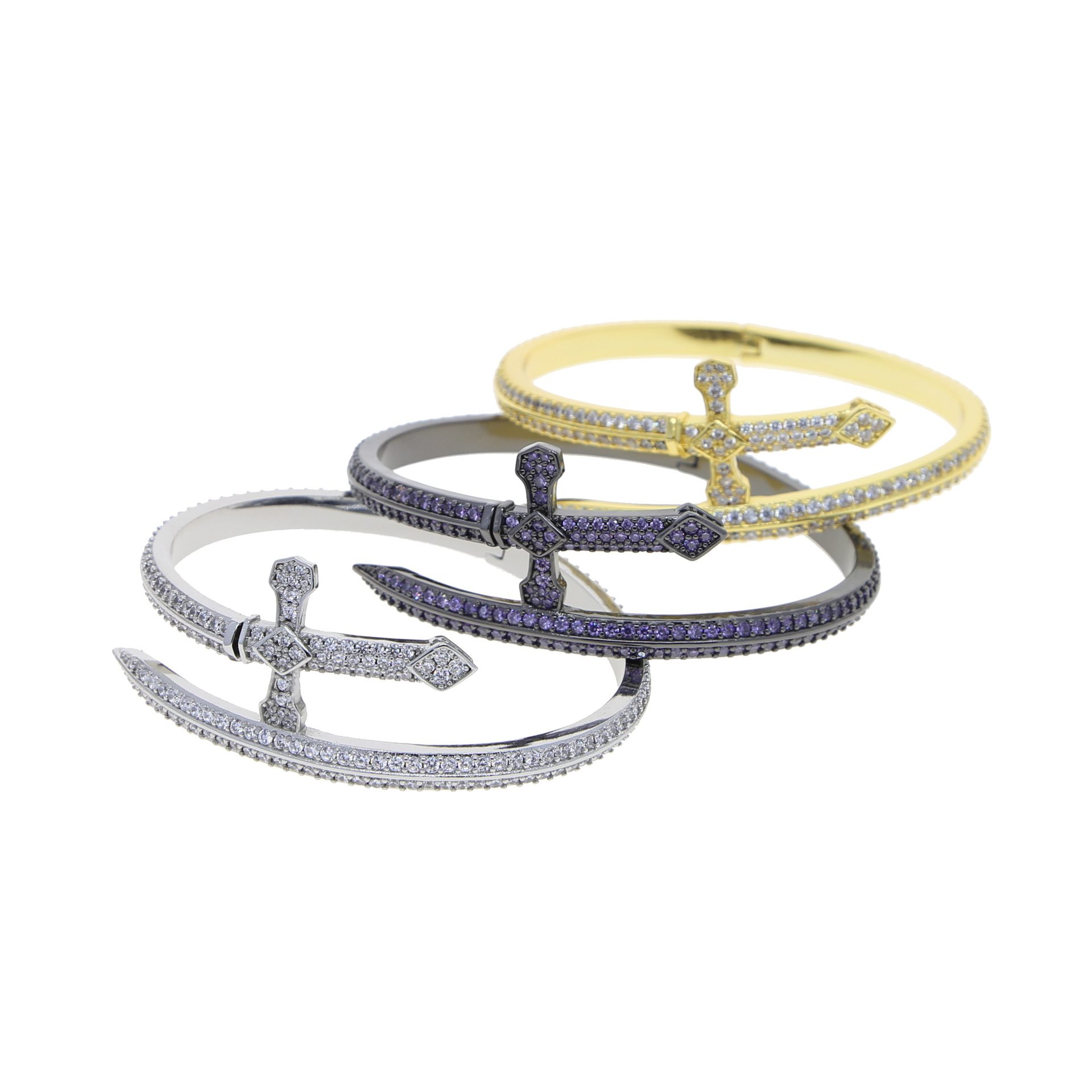 Inlay Design Shiny Style Shiny Cross Rhombus Copper Inlay Zircon Bangle 1 Piece