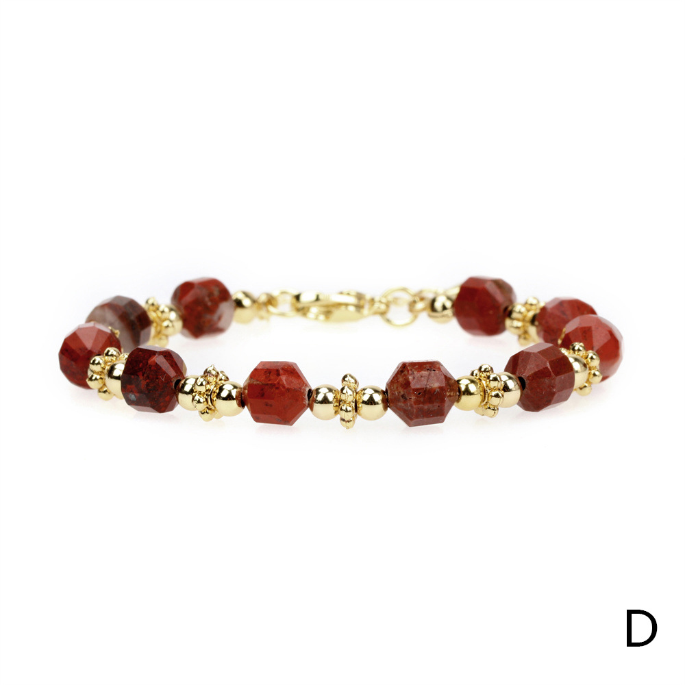 8MM geometric malachite bloodstone copper gold-plated bead bracelet