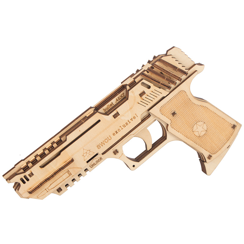 Banda de goma de pelo continuo pistola de madera 3D rompecabezas 3D bloques de construcción pistola de juguete hecho a mano DIY juguete educativo de los niños regalo para hombres