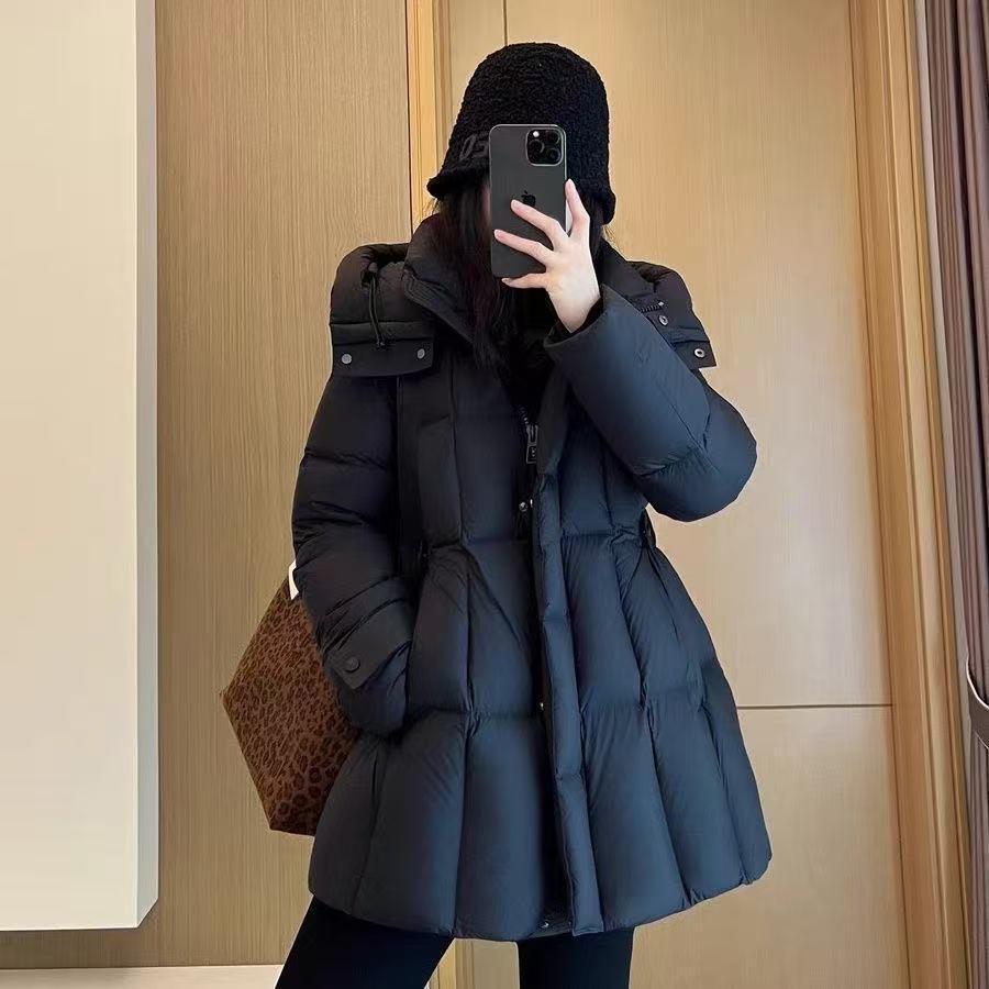 中长连帽A版韩版宽松羽绒服女炸街冬季加厚90白鹅绒外套冬季新款