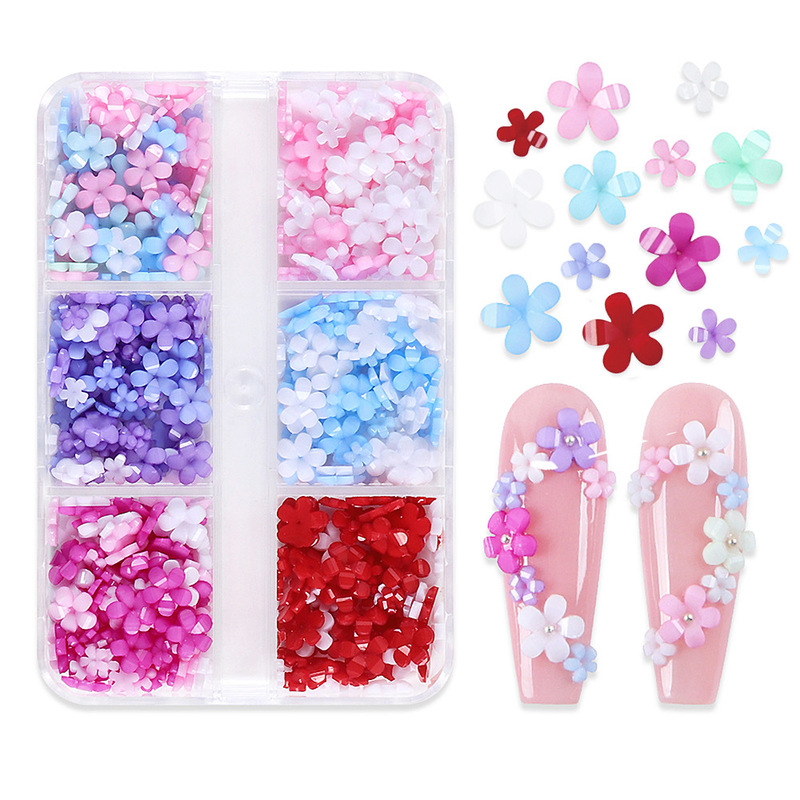 Valentine's Day 6-Pack Five-petal Flower Resin Nail Art Jewelry Acrylic Color Size Mixed Flower Nail Decoration