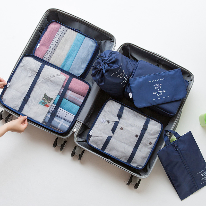 旅行収納袋7点セットデジタル洗面化粧品分装収納バッグ服靴荷物旅行袋|undefined