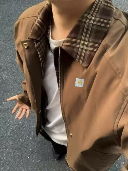 外贸Car卡哈2025Fw美拉德格纹拼接假两件棒球夹克外套男女同款|undefined