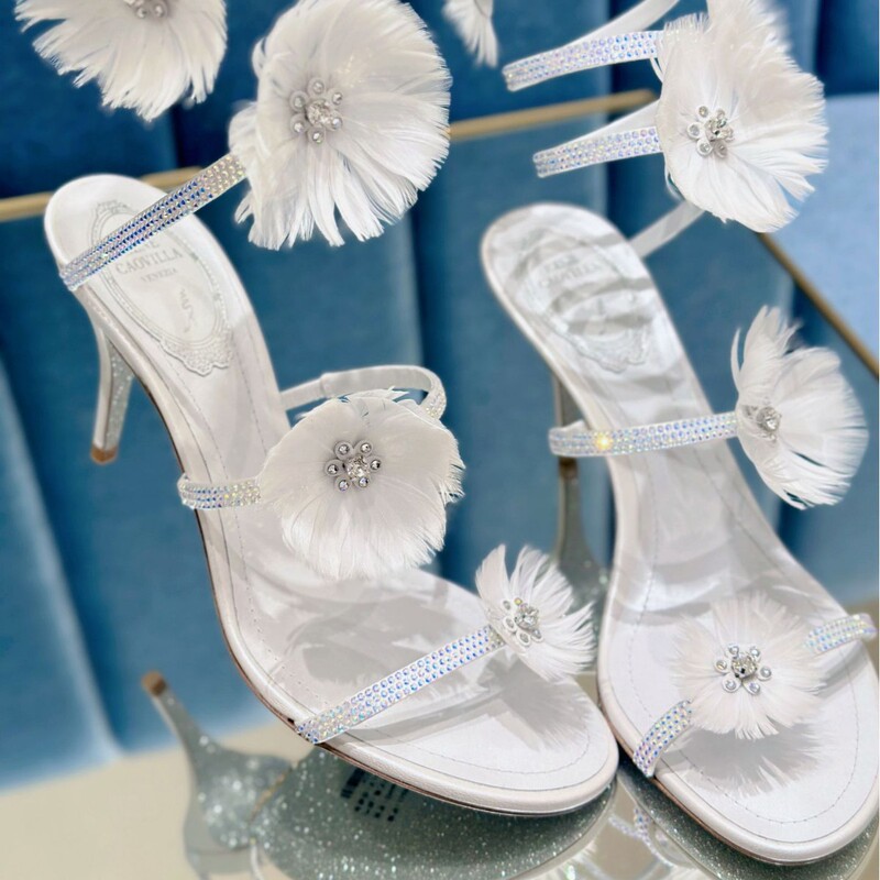 Sweet Style Rhinestone Feather Flower Twining High-Heeled Sandals 26 Summer New Thin Heel Open-Toe Fairy Crystal Shoes Wedding Shoes Sweet Style Rhinestone Feather Flower Twining High-Heeled Sandals 26 Summer New Thin Heel Open-Toe Fairy Crystal Shoes Wedding Shoes