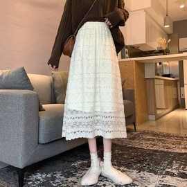 2025镂空半身裙女秋冬新款复古森女半裙小个子白色中长裙子