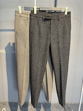 秋冬季厚款条纹免烫抗皱羊毛西裤男咖啡色人字纹坠感商务小脚长裤