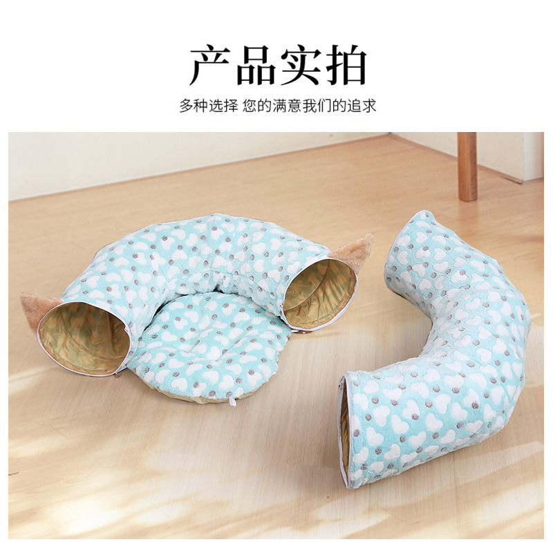 Fábrica al por mayor azul y blanco amor gato túnel gato nido canal resistente a los arañazos gato túnel nido auto-Hola gato juguete