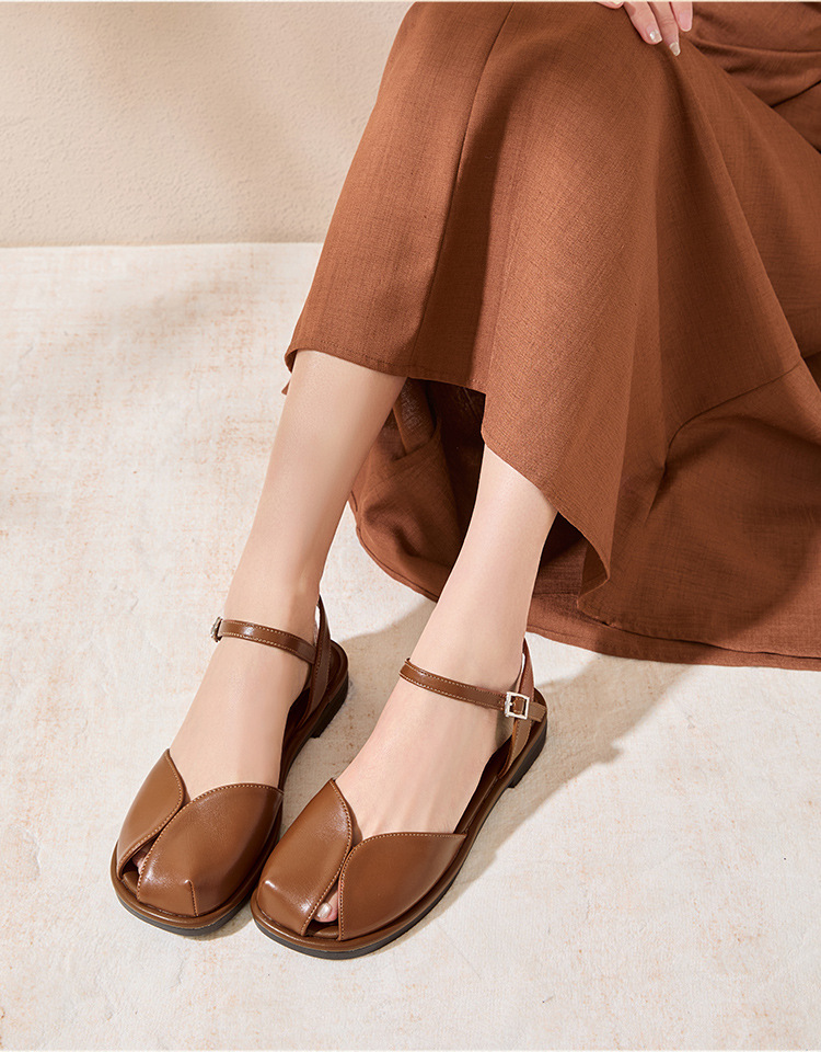 Sandal bít mũi nữ phong cách Mori quai mảnh đế bệt — KN30 màu be chi tiết 20