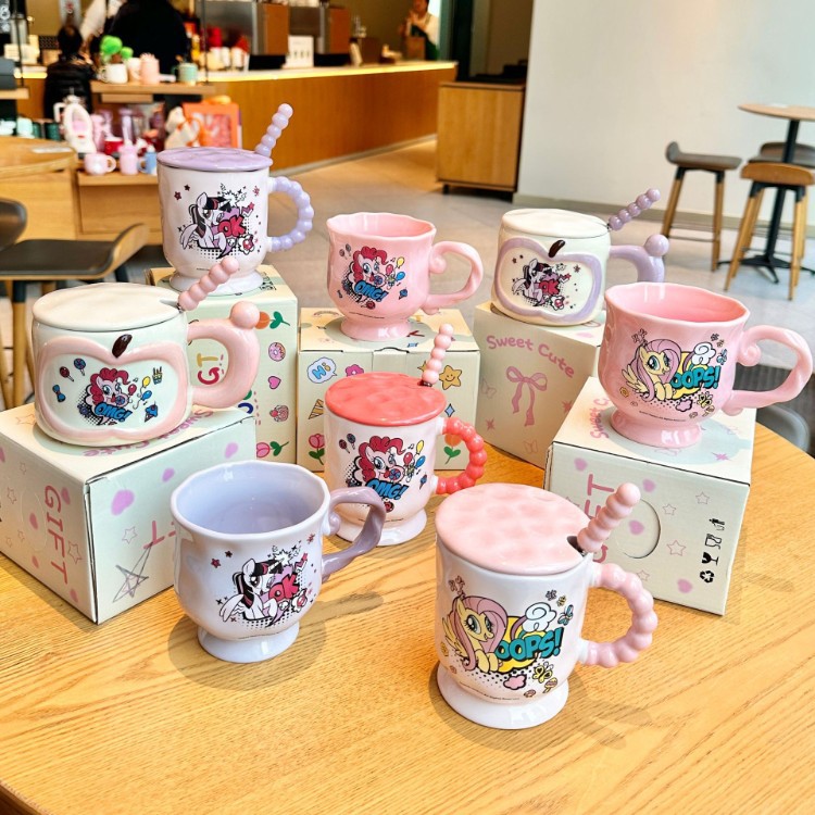 Pony Poly con tapa de marca taza de cerámica taza de agua doméstica taza de oficina taza de café encantadora de alto valor